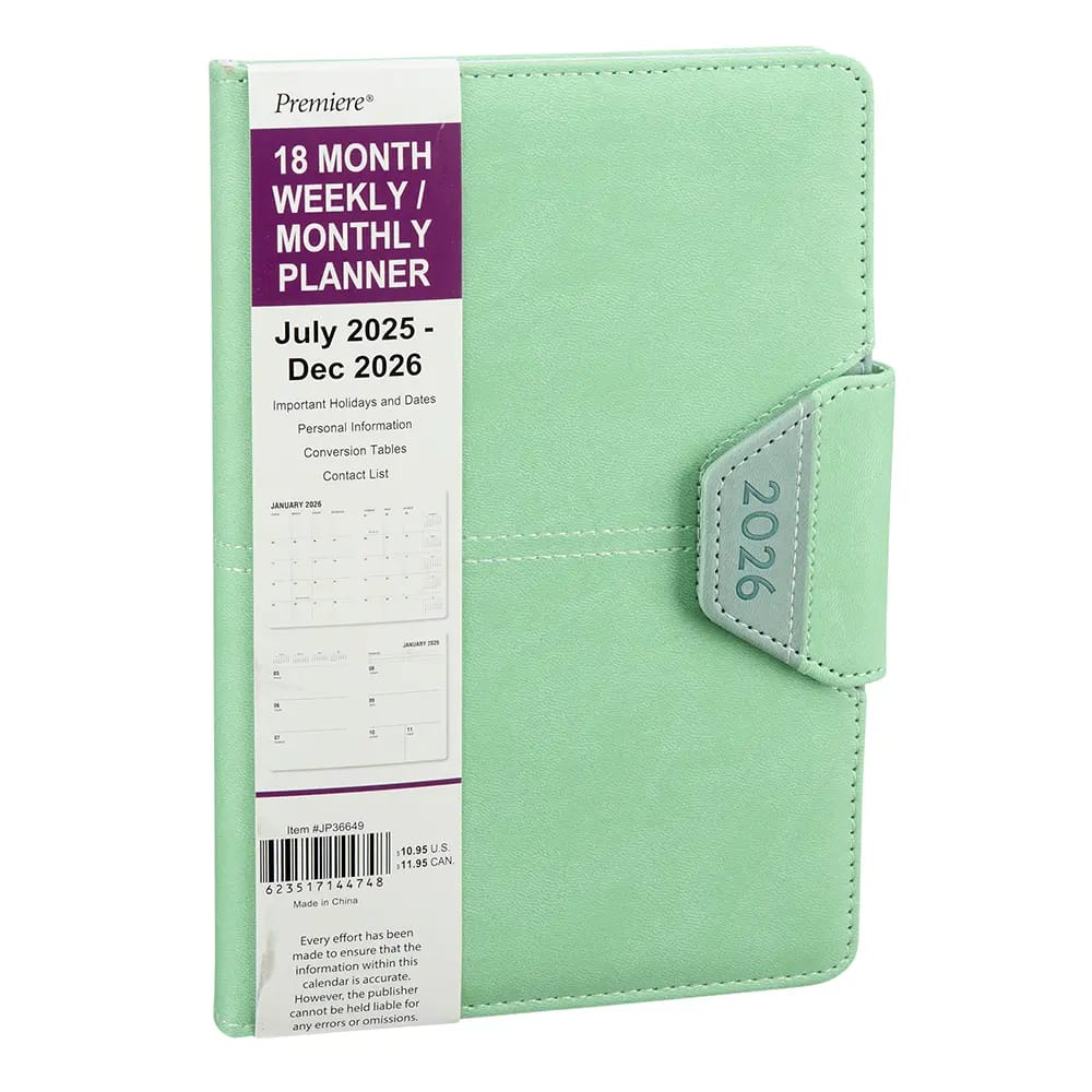 2025-2026 Premiere 18 Month Weekly/Monthly Planner with Clasp, 8"