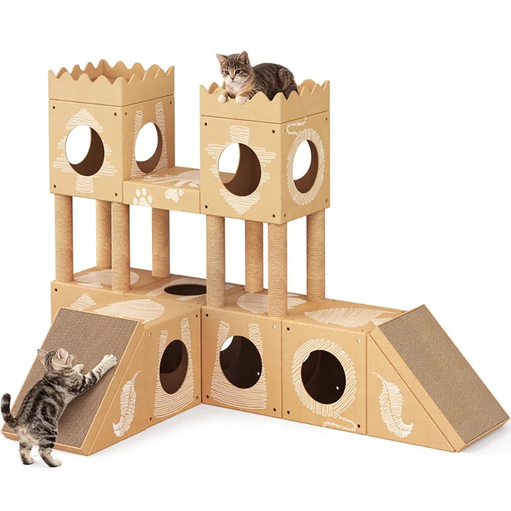 PalNests Large 3-in-1 Modular Cardboard Cat Tree & Scratcher House, Nature