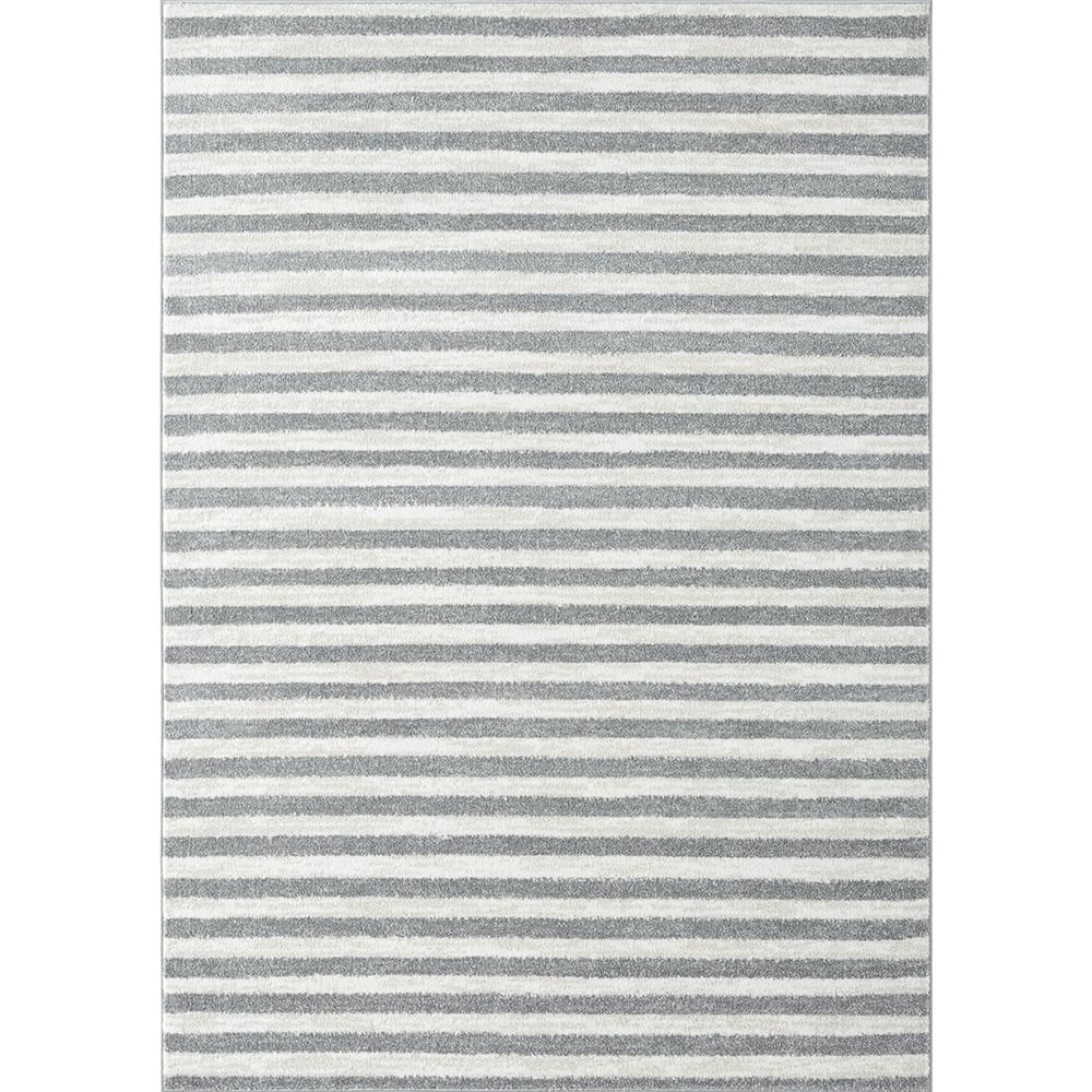 Daphnes 8'6" x 12'5" Contemporary Striped Area Rug, Gray/Cream