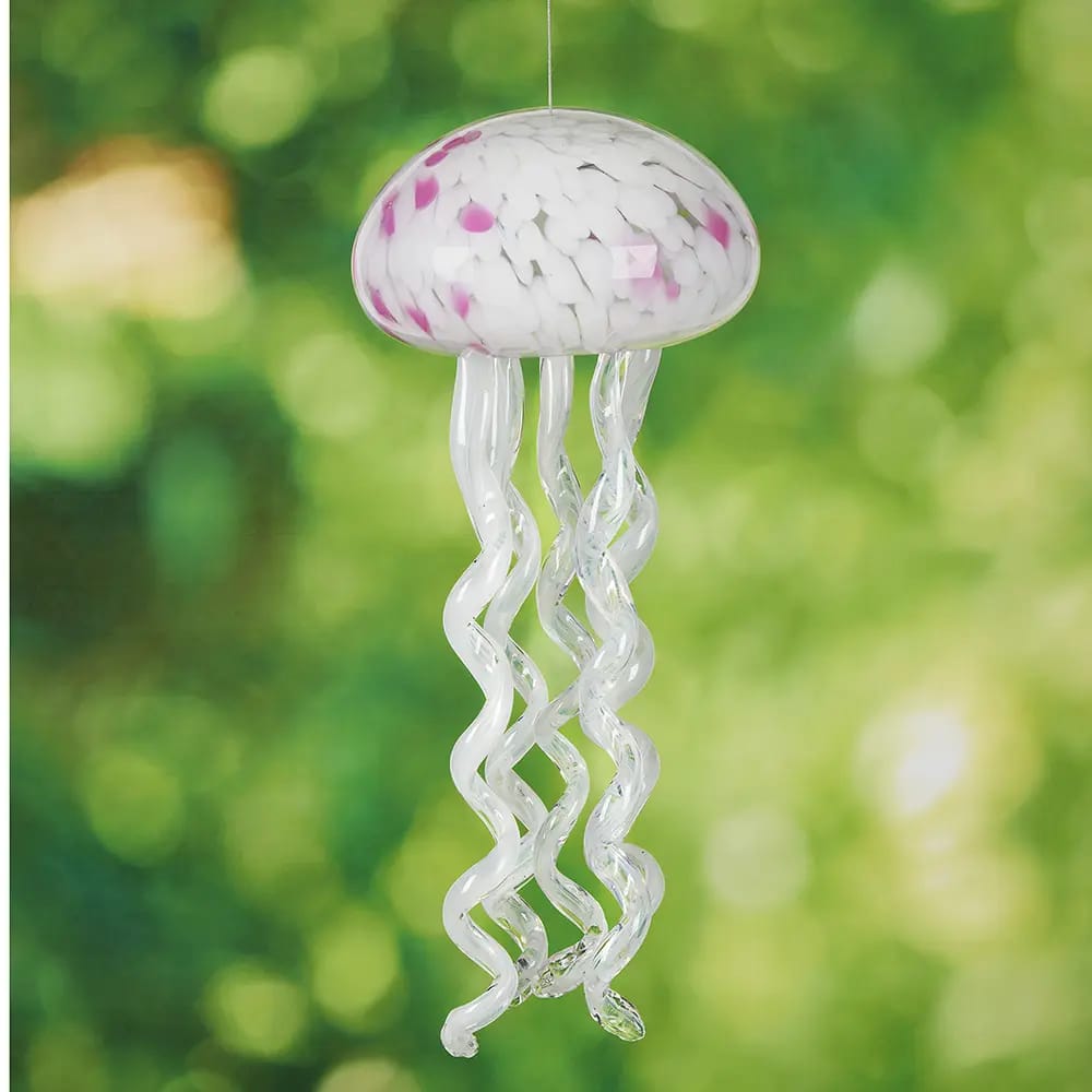 Glass Jellyfish Windchime, White & Pink