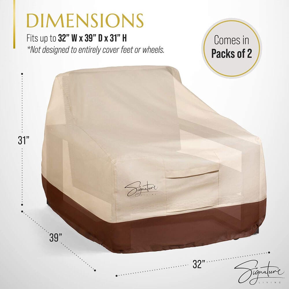 Signature Living 32" Medium Outdoor Waterproof Patio Chair Covers, Set of 2, Tan