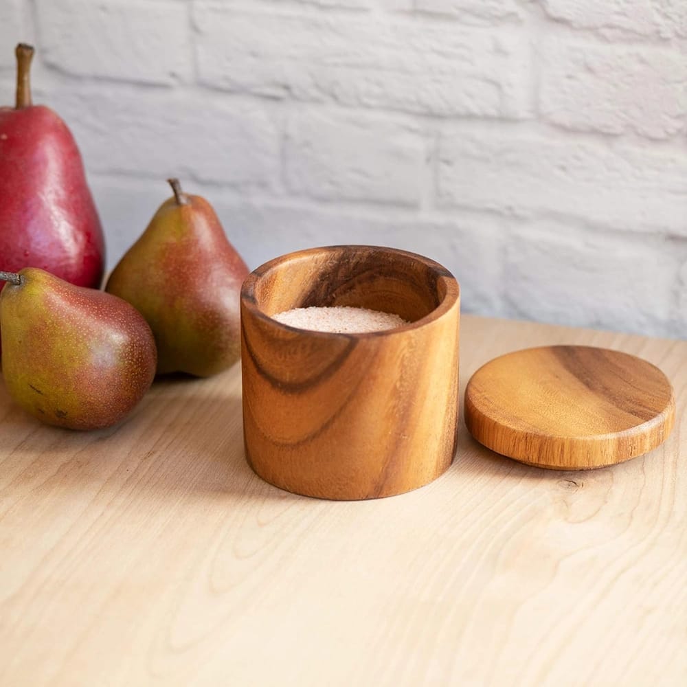Villa Acacia Wood Salt Pot, Brown