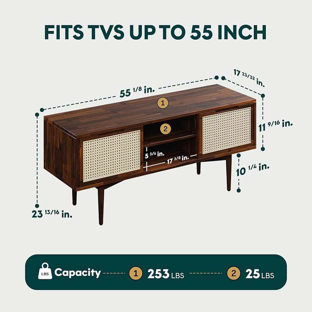 Bme Solid Wood Oliver TV Stand, Walnut