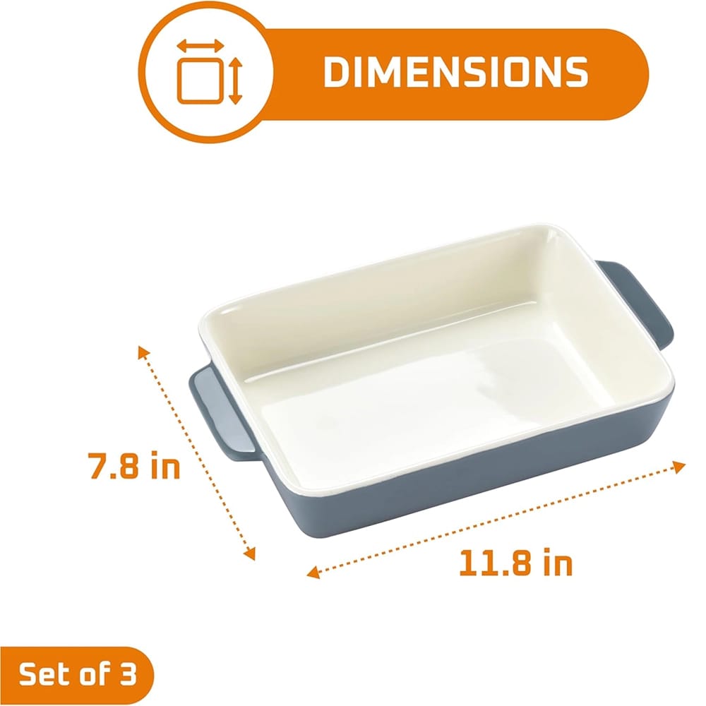 Bruntmor Porcelain Bakeware Set, 3 Pack, Gray