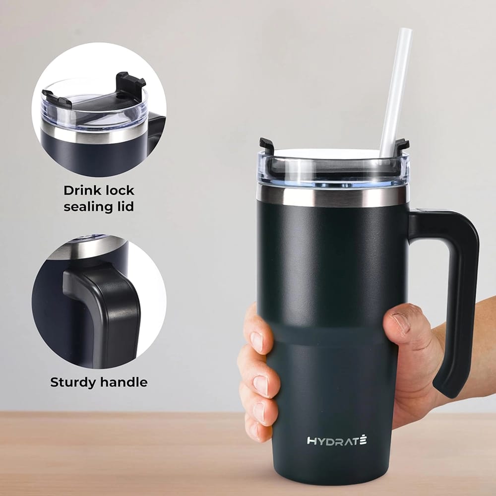 HYDRATE 20 oz Travel Tumbler with Handle, Black