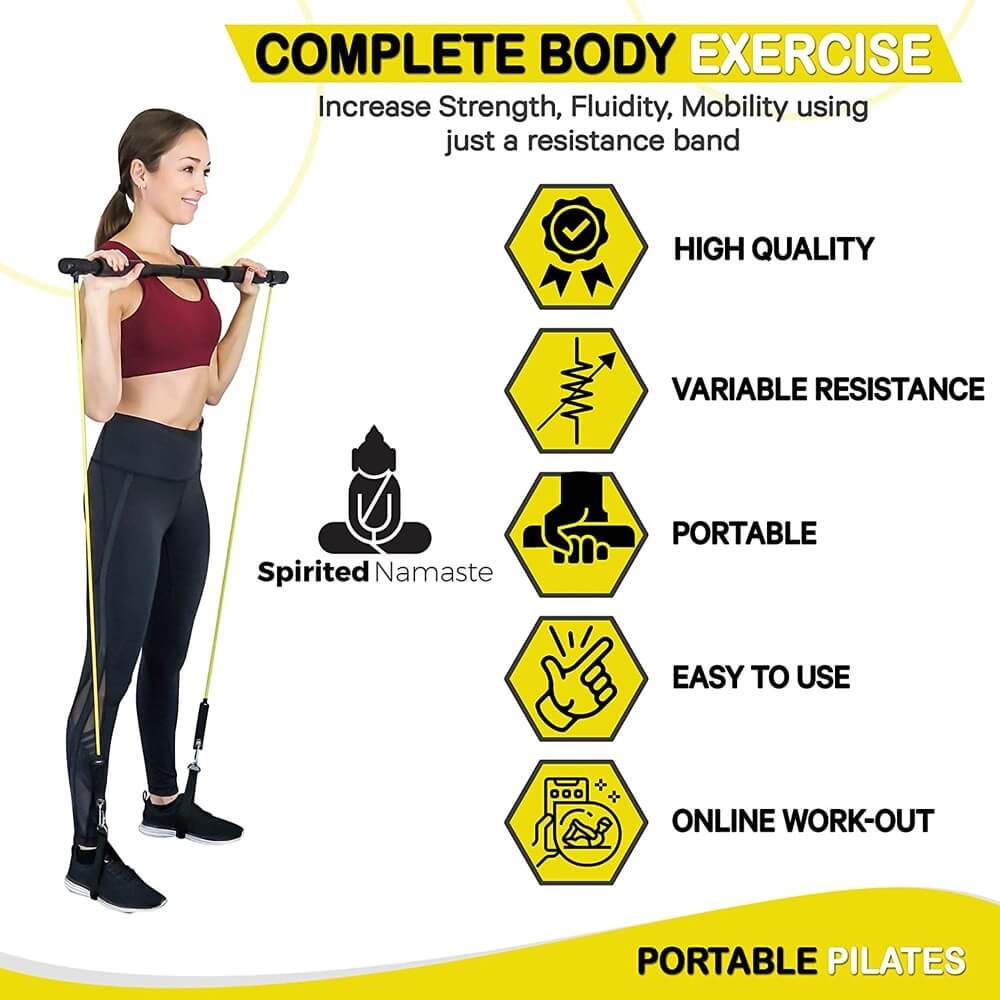 Portable Pilates Bar Kit with Latex Exercise Resistance Band for