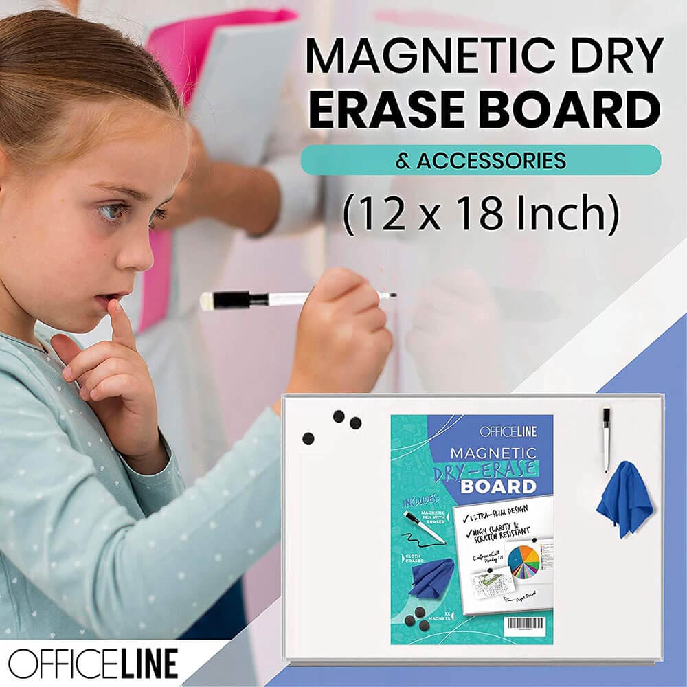 Officeline Ultra-Slim, Lightweight 12" x 18" Magnetic Dry Erase Board with Accessories