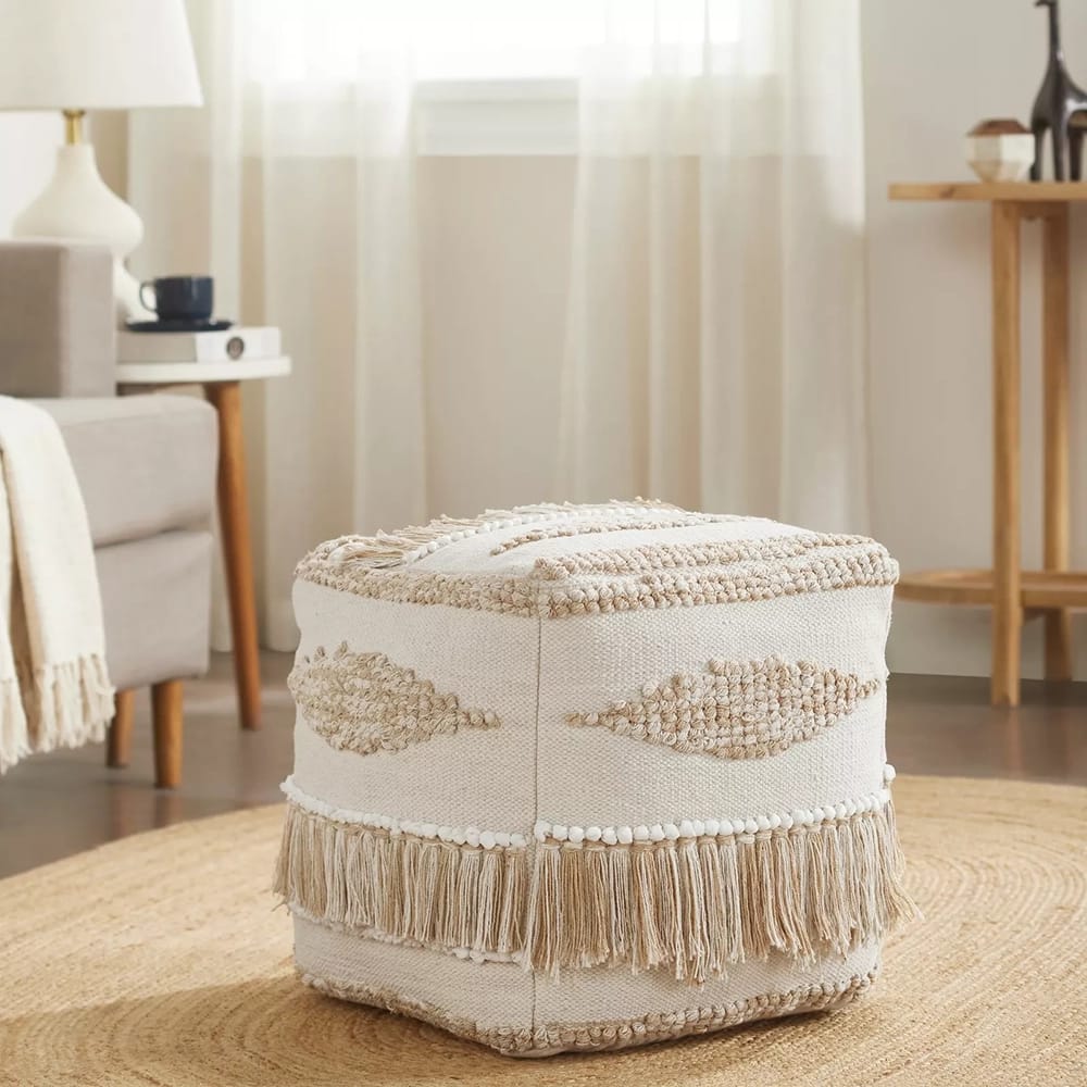 Albany Living Upholstered Ottoman, Beige/Cream