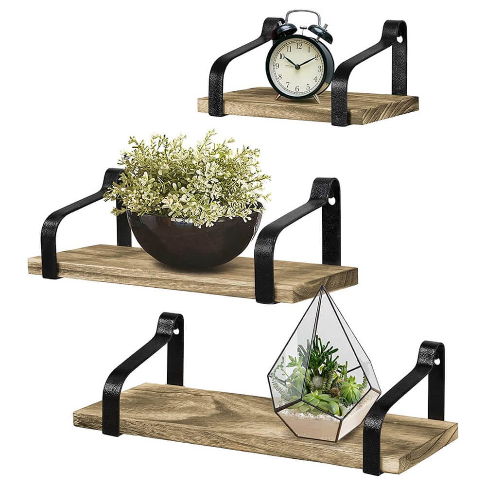 Greenco Rustic Floating Shelves, Set of 3, Brown