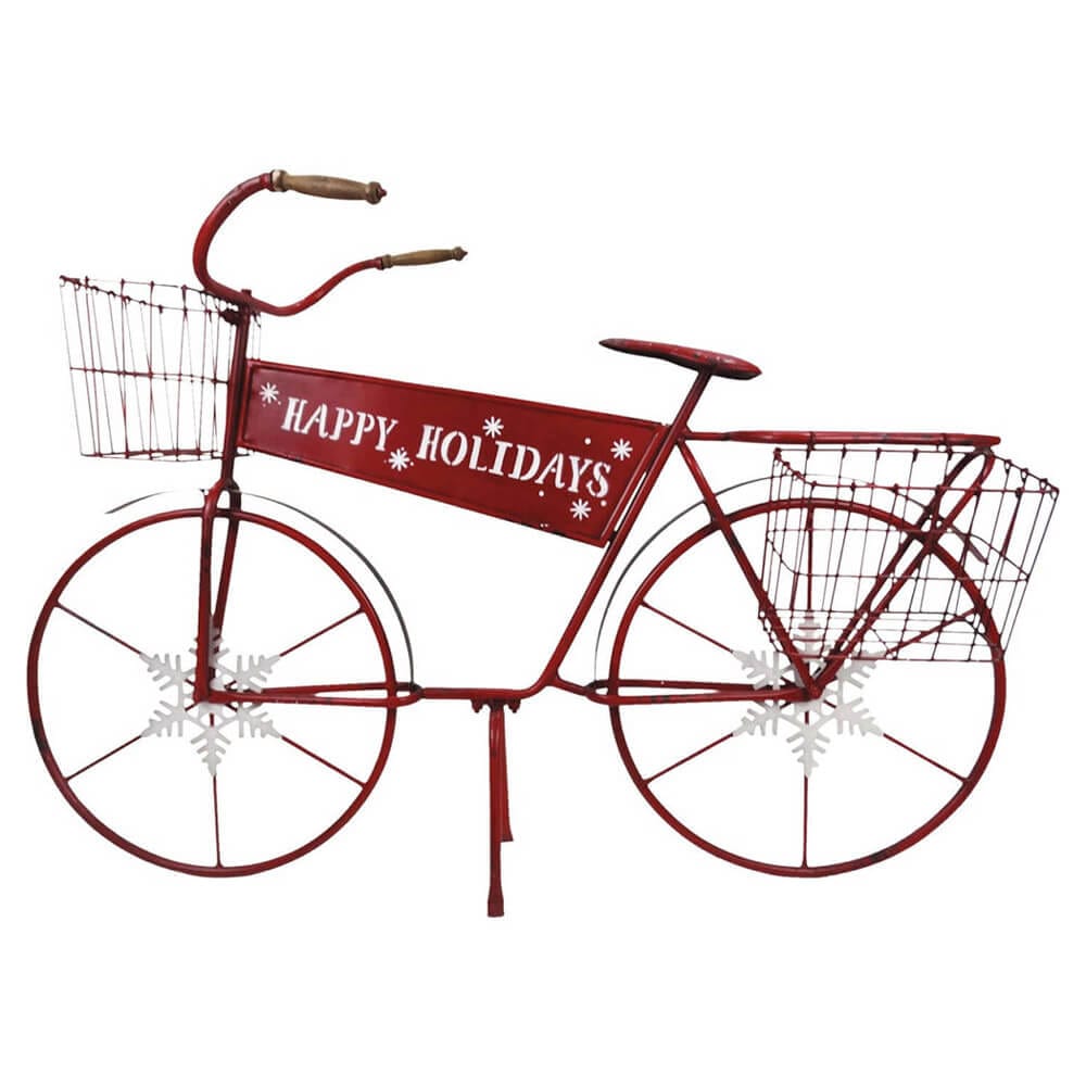 Alpine Happy Holidays Metal Bicycle Decoration, Red