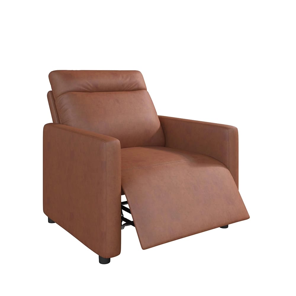 Upholstered Power Recliner Chair, Light Brown Faux Leather