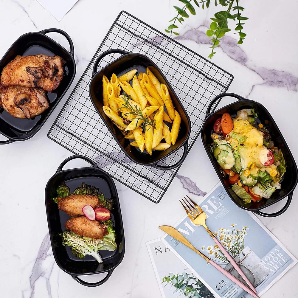 Bruntmor 9" x 5" Ceramic Baking Dish, Black, Set of 4