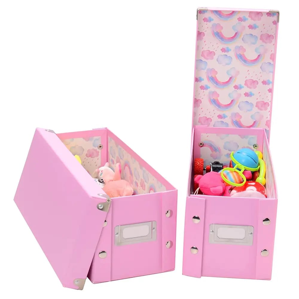 Snap-N-Store Medium Collapsible Storage Box, Pink/Rainbow, 2 Pack