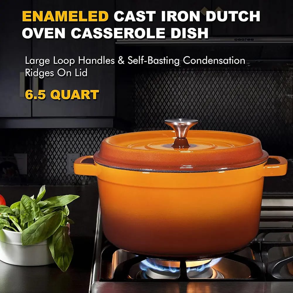 Bruntmor Pre-Seasoned 6.5 qt Cast Iron Dutch Oven, Pumpkin Spice