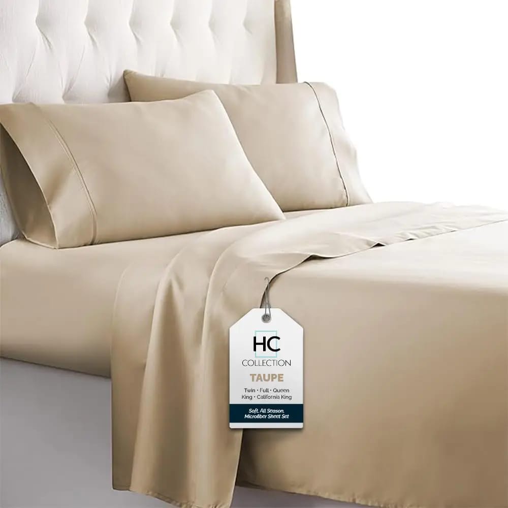 HC Collection 4-Piece Microfiber Sheet Set, Queen, Taupe