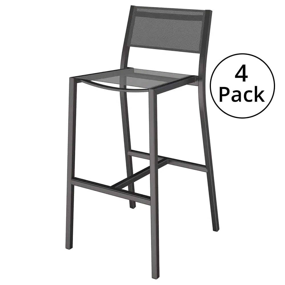 Maiori Aluminum Impression Outdoor Bar Stool with Sling, Charbon, 4 Pack