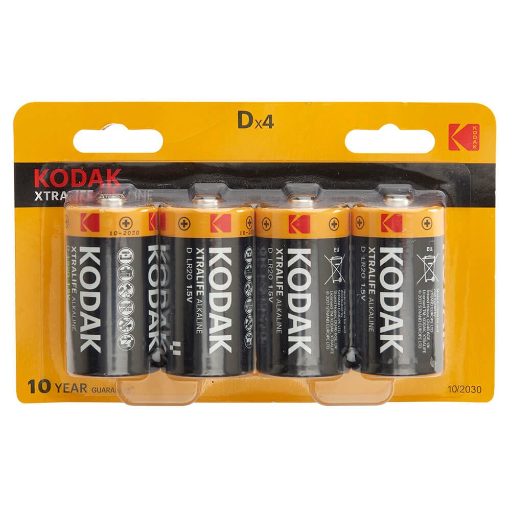 Kodak Xtralife Alkaline D Batteries, 4 Count