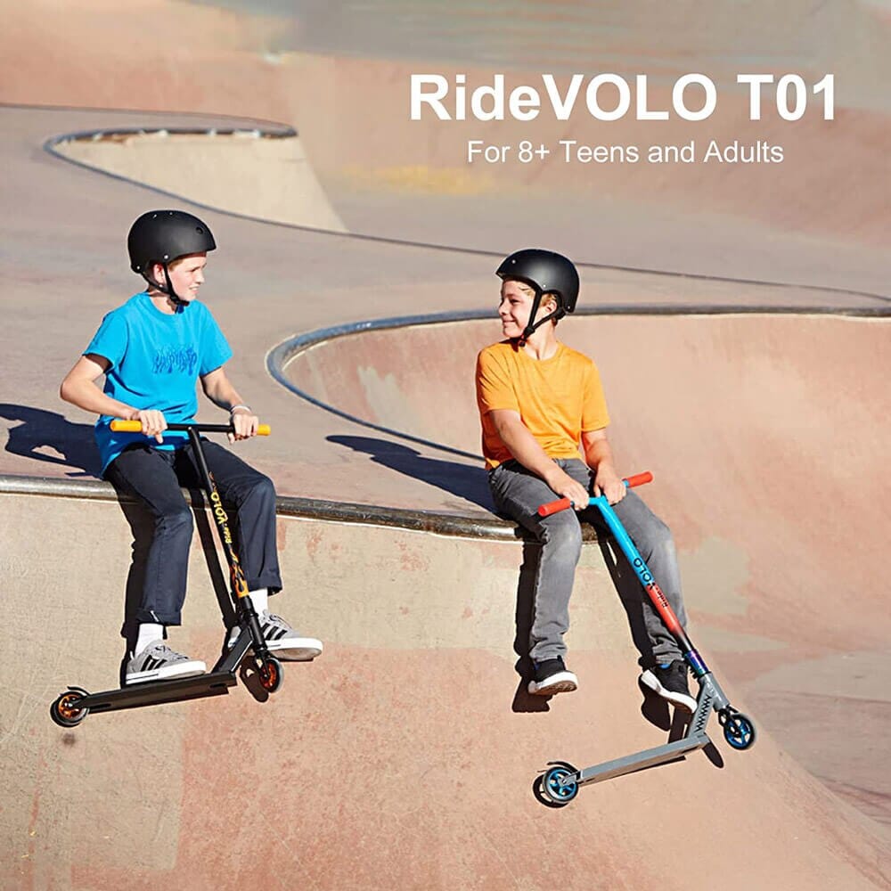 RideVOLO Pro Stunt Scooter with Ultra Wide Aluminum Deck, Orange/Black