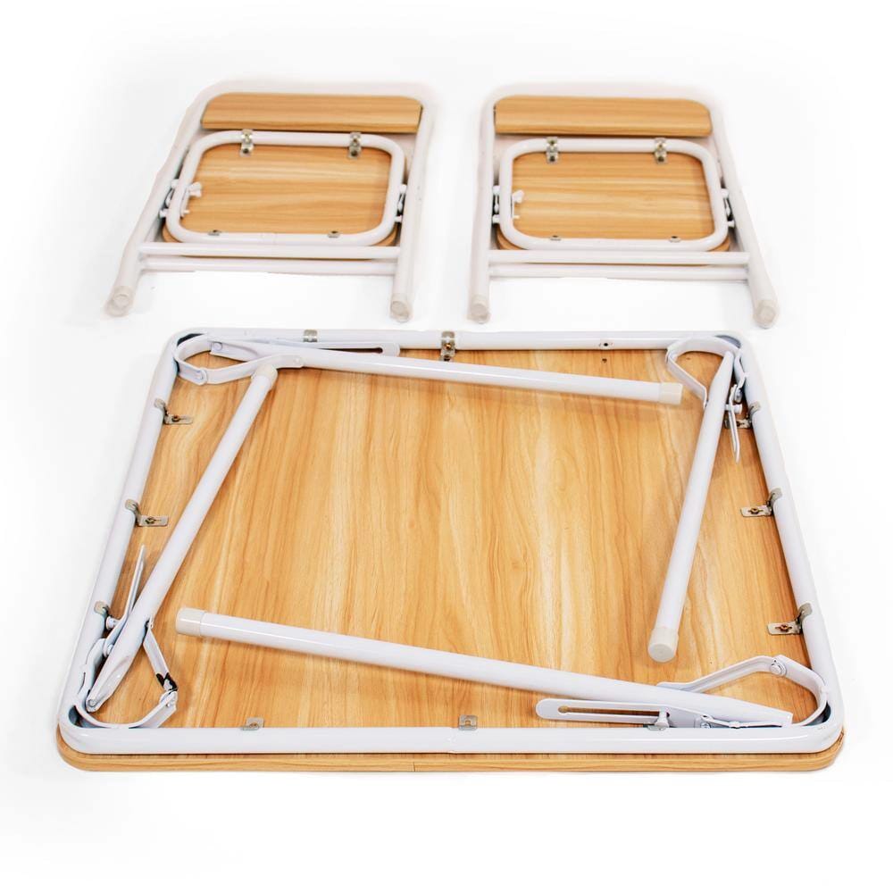 Humble Crew Kids Metal Folding Table and 2 Chairs Set, Natural Wood/White