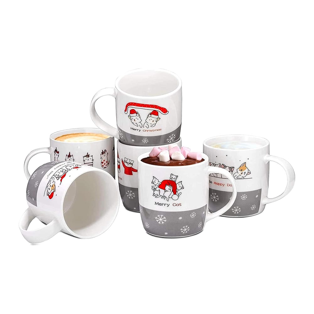 Bruntmor 14 oz Christmas Coffee Mugs, 6 Count