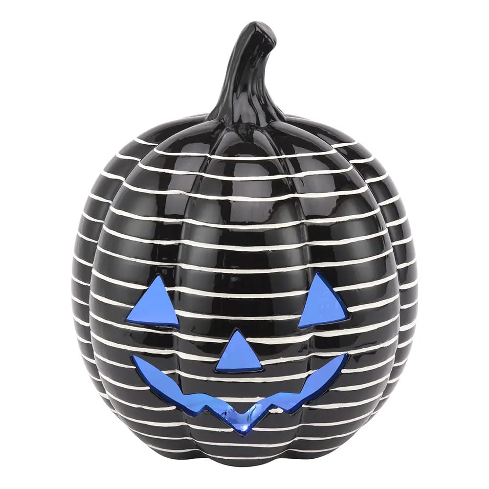 Ceramic LED Striped Black Jack-O-Lantern