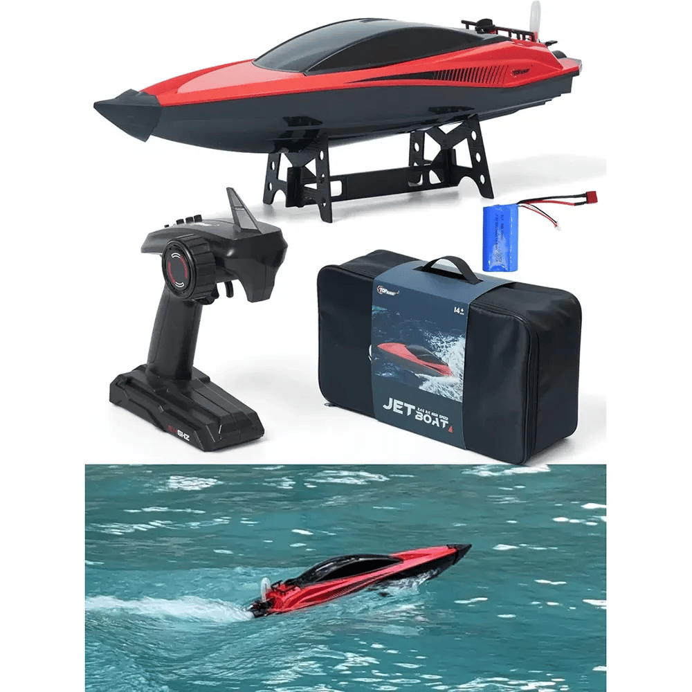 Top Race High-Speed Plastic RC Boat, Red