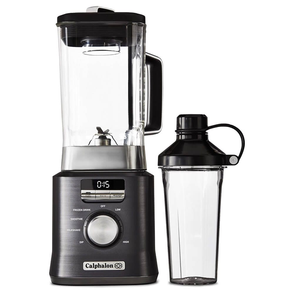 Calphalon Auto-Speed Blender with Blend-N-Go Smoothie Cup & BPA-Free Tritan Jar, Dark Stainless Steel