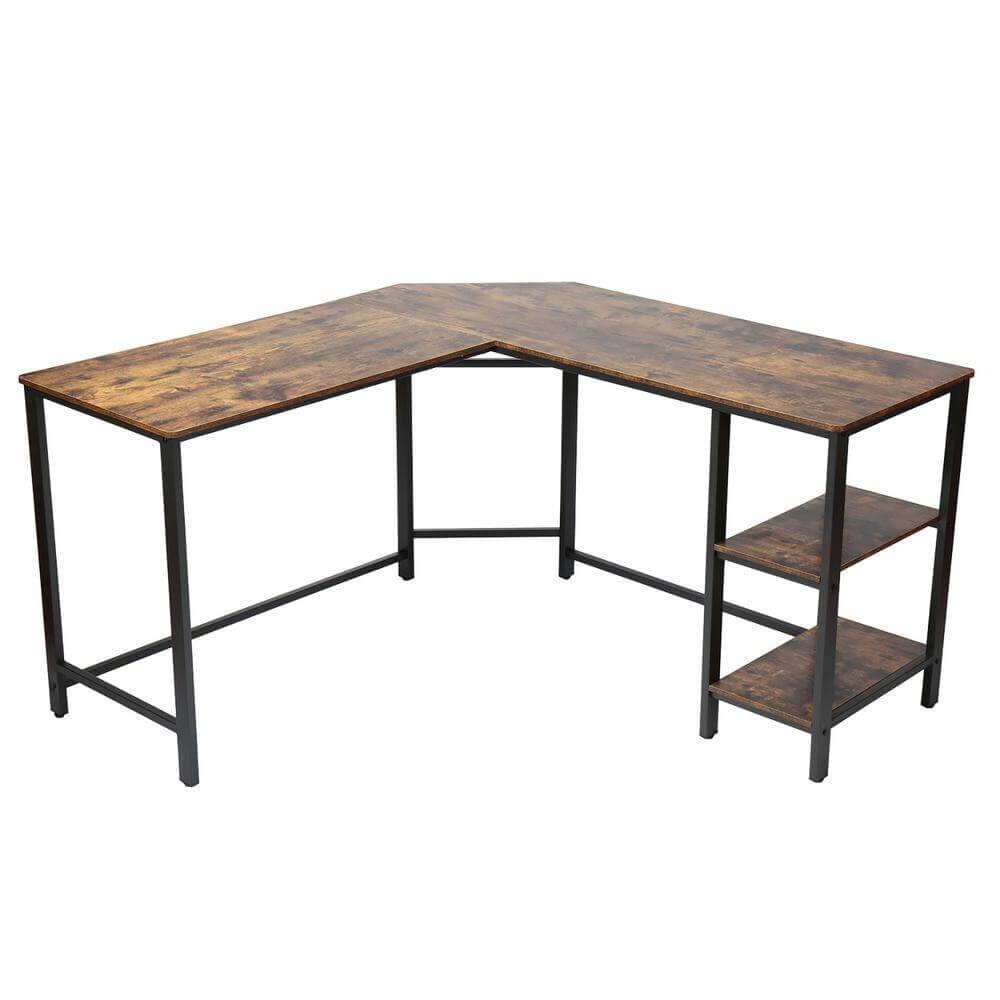 55" Industrial L-Shaped Computer Desk, Rustic Brown