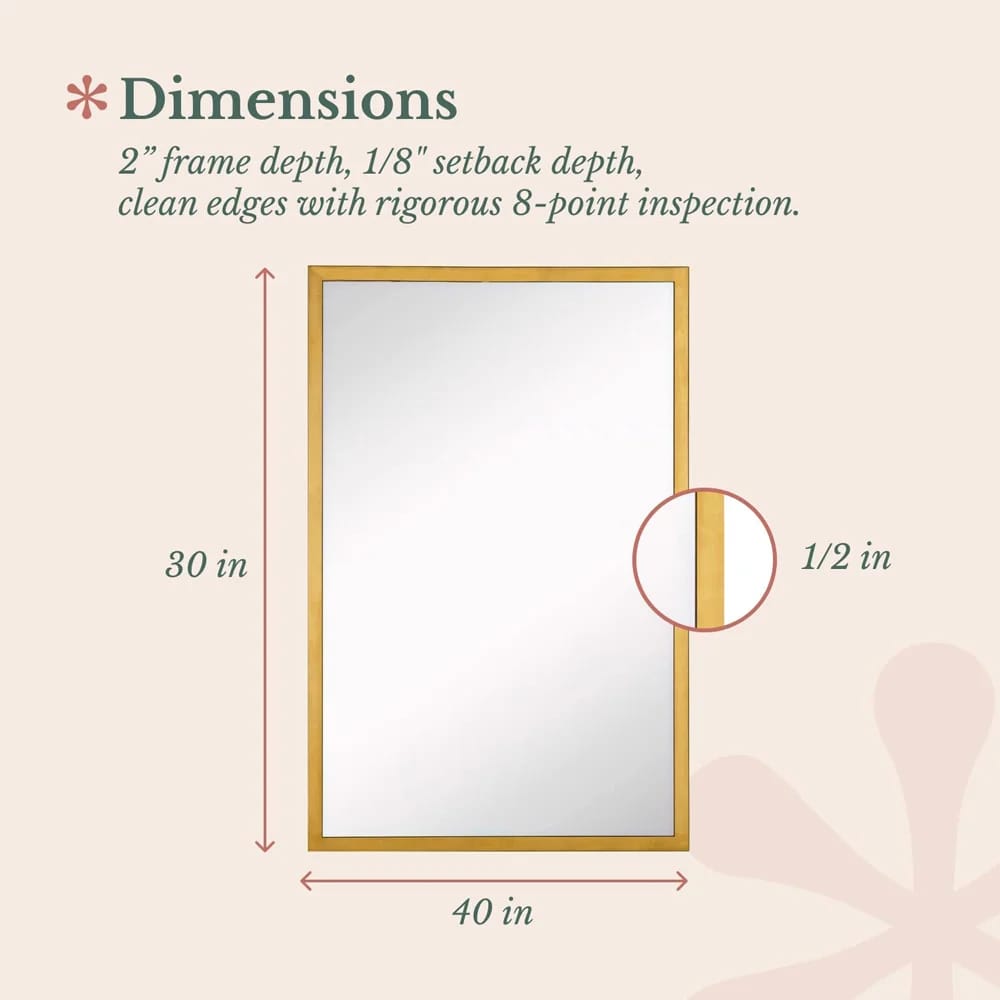 Hamilton Hills Rectangular Wall-Mounted Mirror, Gold, 40" x 30"