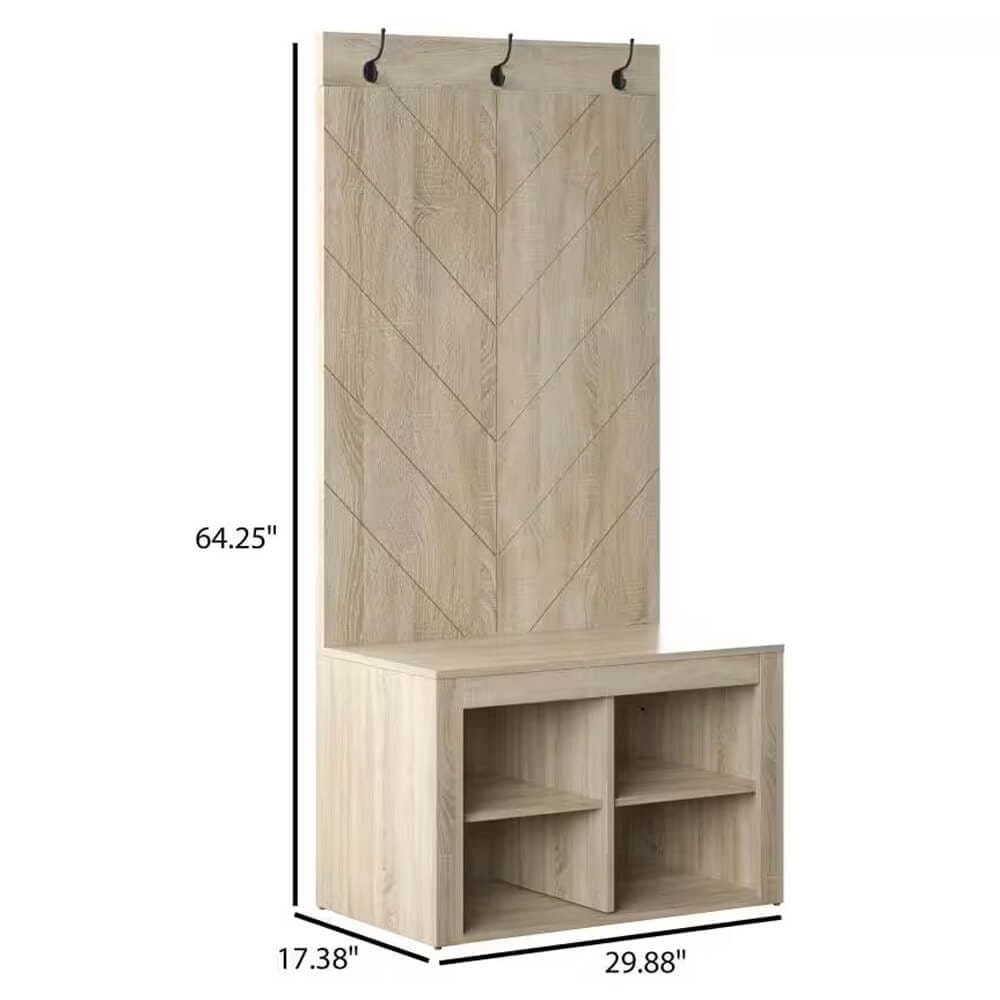 Twin Star Home Chevron Hall Tree with 4 Storage Cubbies, Minden Oak