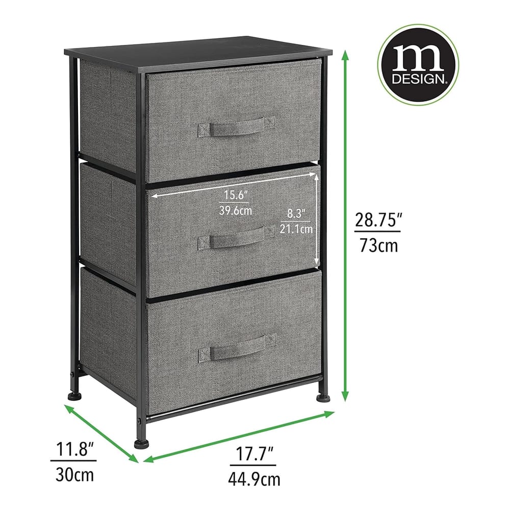 mDesign 3-Drawer Storage Shelf, Charcoal