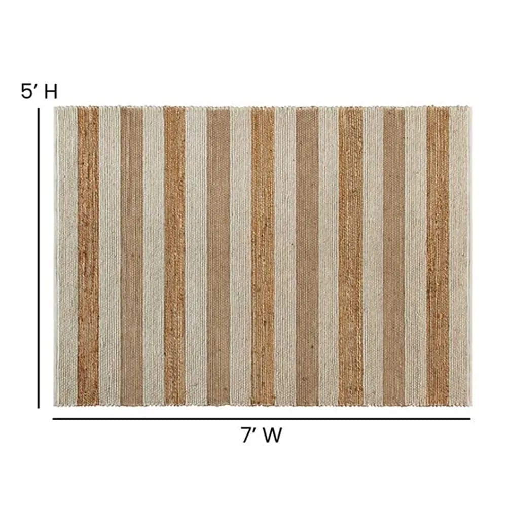 Handwoven Striped Jute Blend Area Rug, 5' x 7', Natural