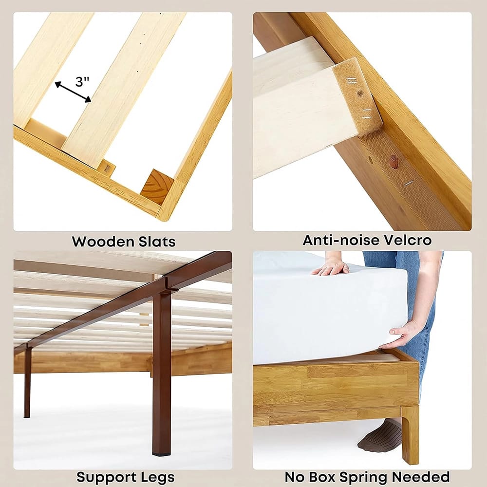 Bme Nipe Twin Acacia Wood Bed Frame, Natural