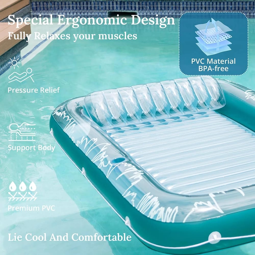 Sunrio 73" x 46" Inflatable Pool Lounger Float, Clear/Green