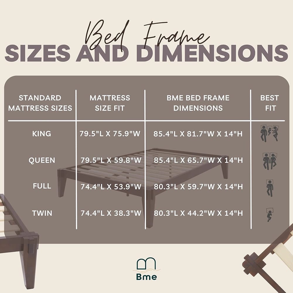 Bme Chalipa King Size Solid Wood Japanese Bed Frame, Walnut