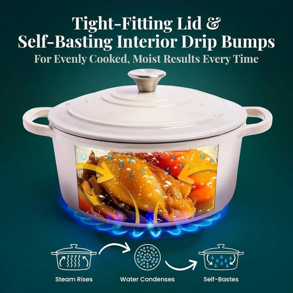 Larder & Vine 5.7 Qt Enameled Cast Iron Dutch Oven with Lid, Stone