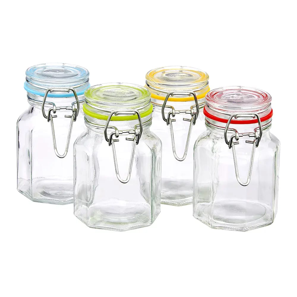 Spice Jar Glass 3oz, Octagon with Flip Top Lid