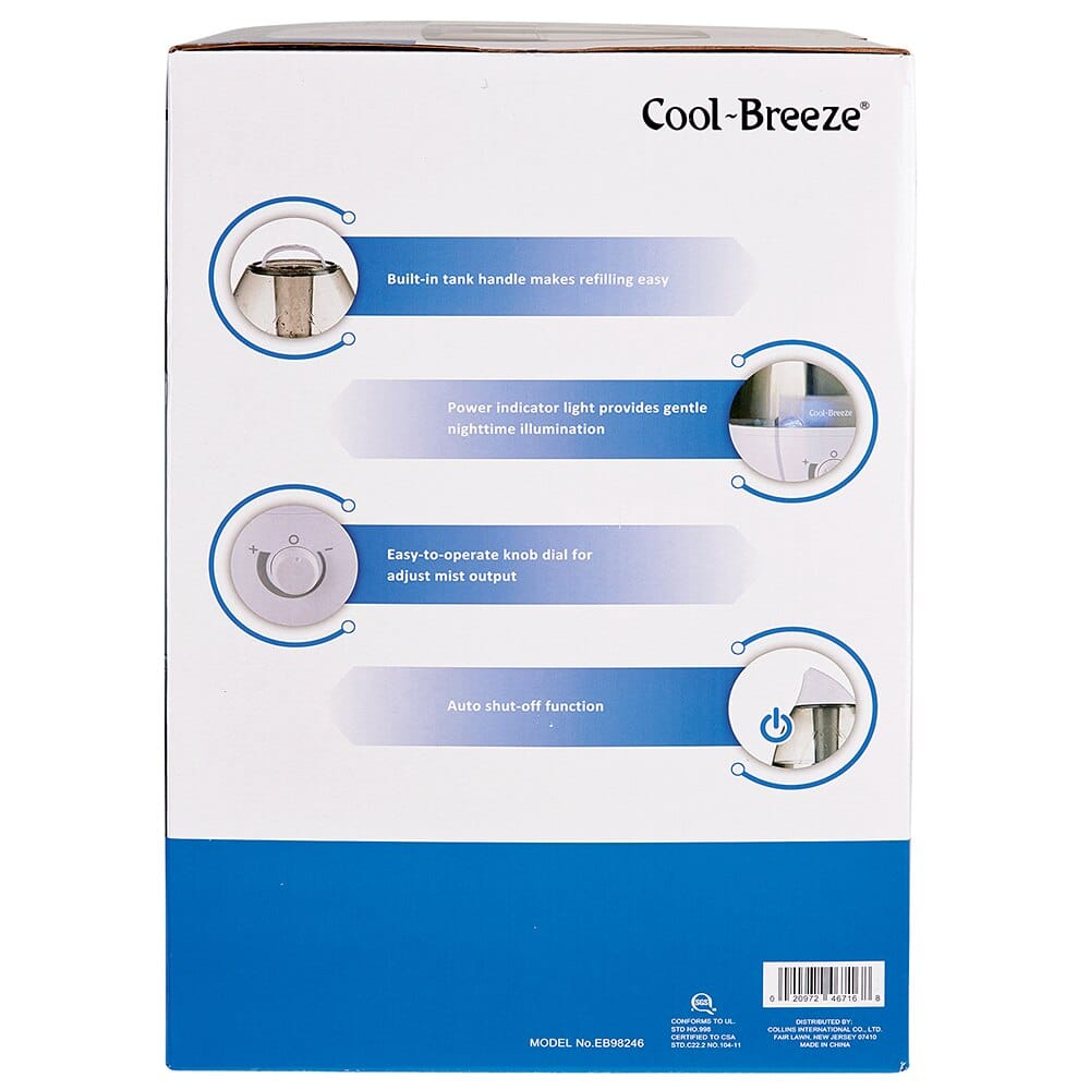 Cool~Breeze 25W Ultrasonic Cool Mist Humidifier, 1 Gal