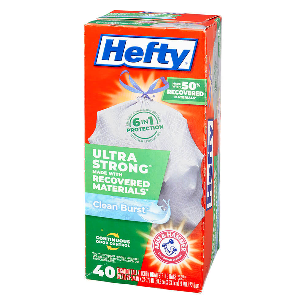 Hefty Ultra Strong Clean Burst 13 Gallon Trash Bags, 40 Count