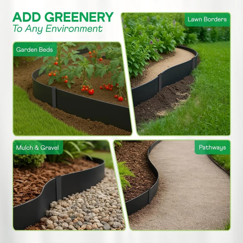 Idzo Black Metal Weather Resistant Landscape Edging, 6-Piece, 40" x 6"