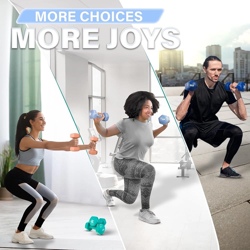 Yes4All Vinyl Hexagon Dumbbell Set, 2 ct, Sky Blue, 5 lb