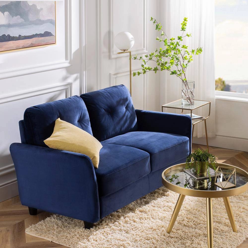 Zinus Ricardo Upholstered Velvet Loveseat, Navy