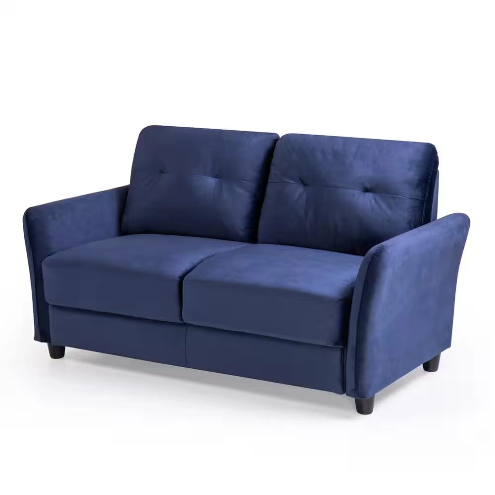 Zinus Ricardo Upholstered Velvet Loveseat, Navy