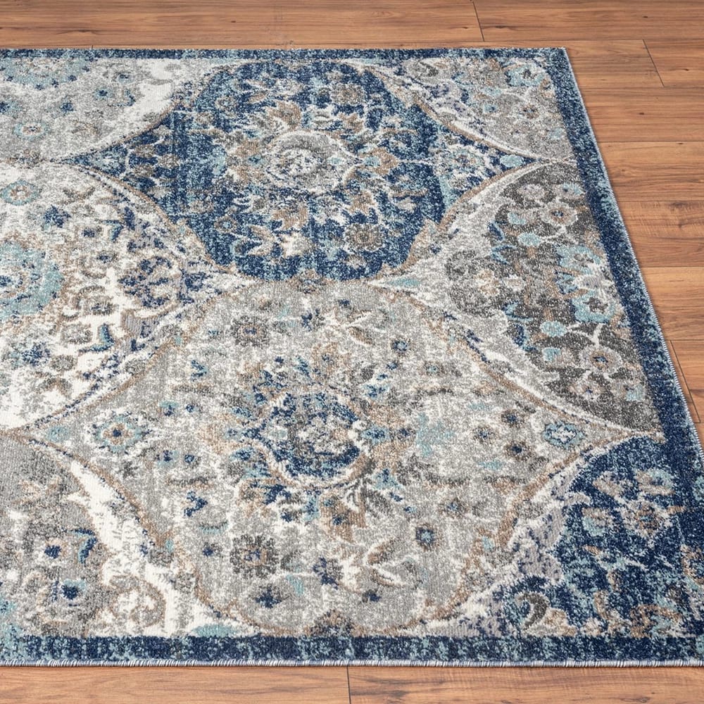Euston 8'6" x 12'5" Traditional Area Rug, Blue/Cream