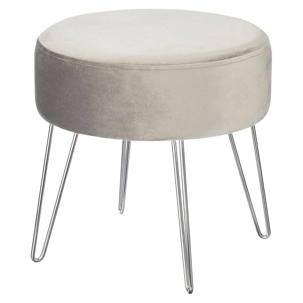 mDesign Round Padded Ottoman with Metal Hairpin Legs, Gray/Chrome