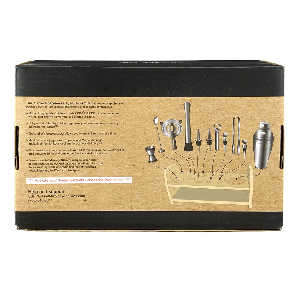 Mixology & Craft 13-Piece Bar Set with Bamboo Stand, Copper Finish