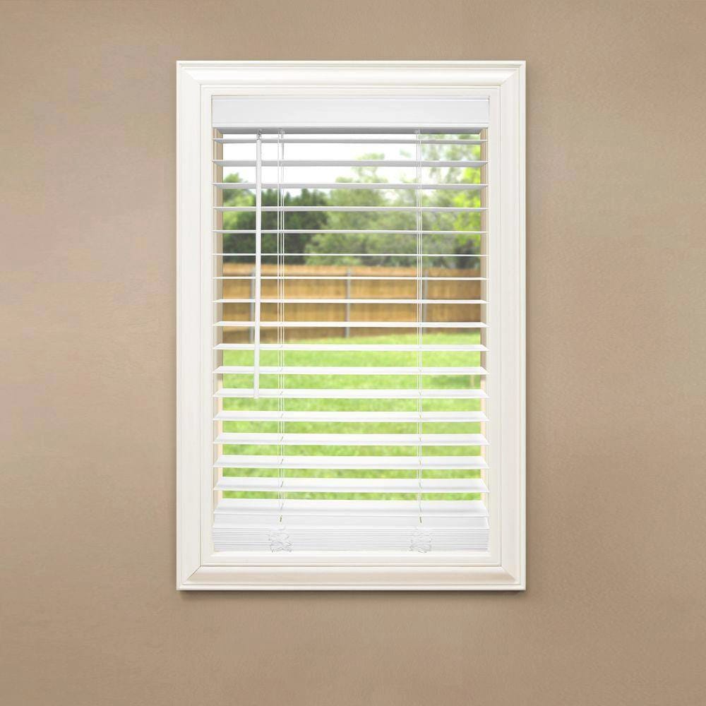 Cordless Faux Wood Blinds with 2" Slats, White, 42" x 64"