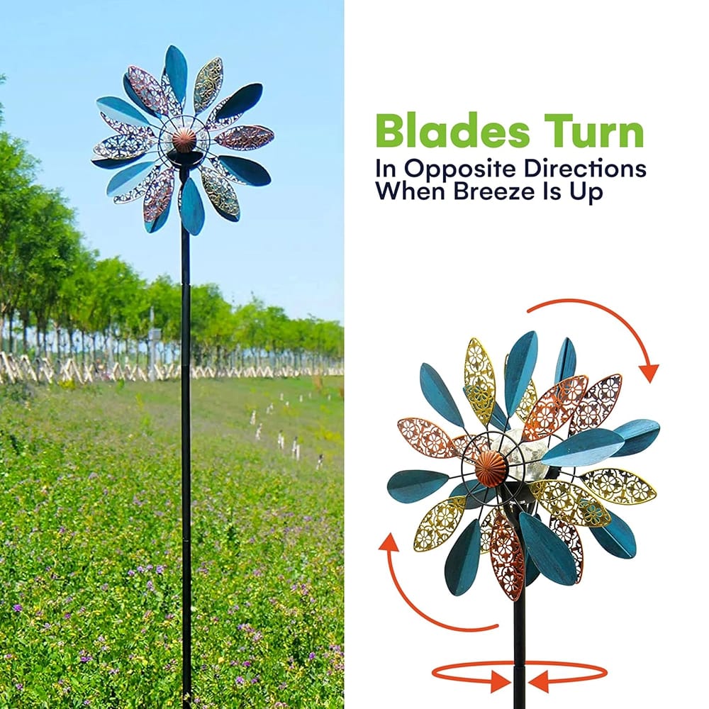 SteadyDoggie 75" Solar Wind Spinner, Bronze/Blue