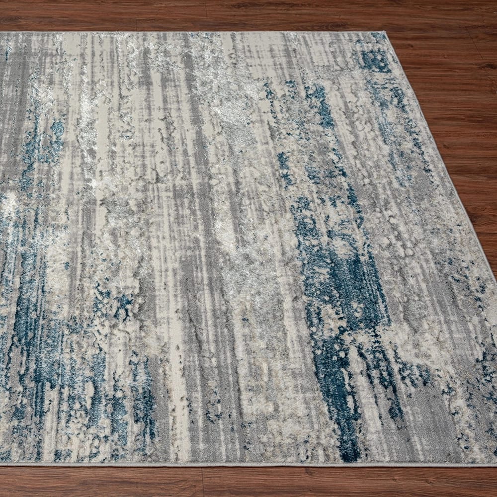 Florance 8'6" x 12'5" Contemporary Area Rug, Blue/Cream
