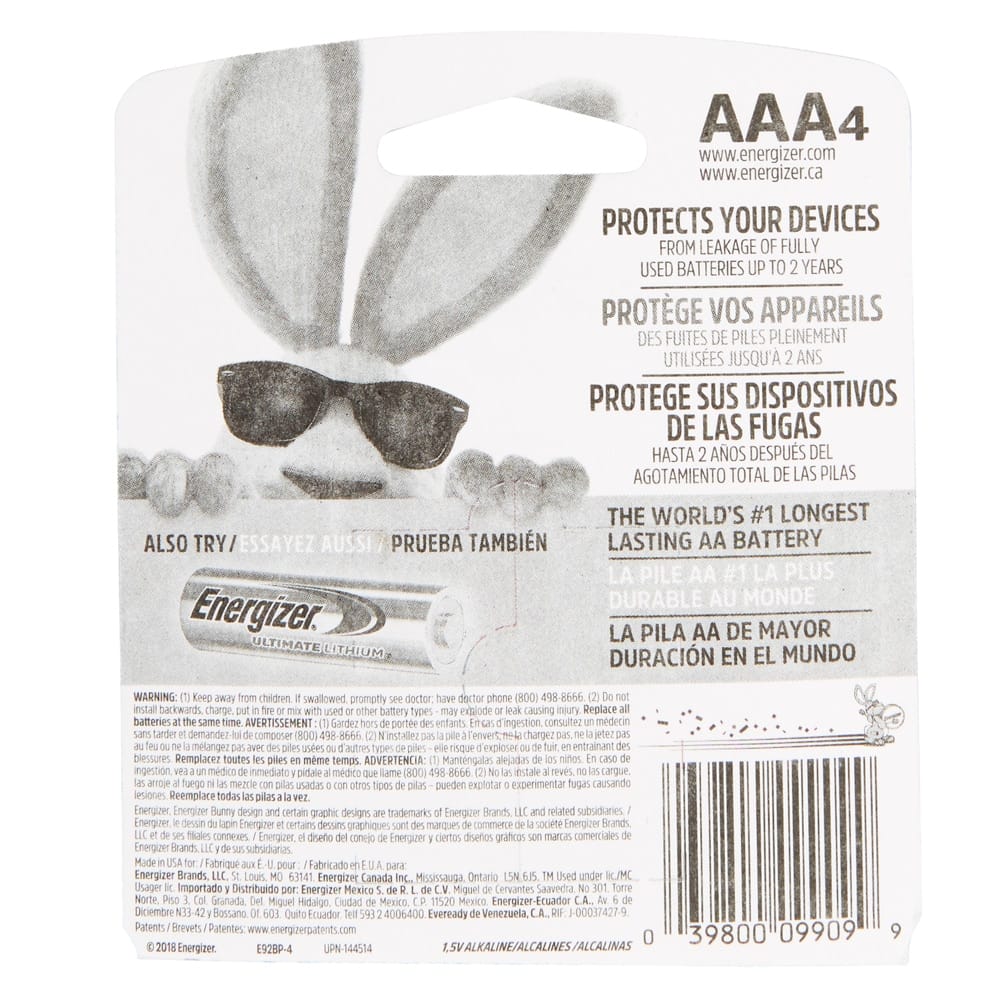 Energizer Max AAA Alkaline Batteries, 4-Count